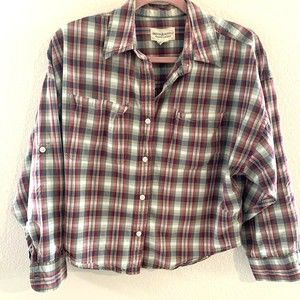 DENIM & SUPPLY Ralph Lauren Womens Shirt Small Crop Roll Tab Sleeve Button Up